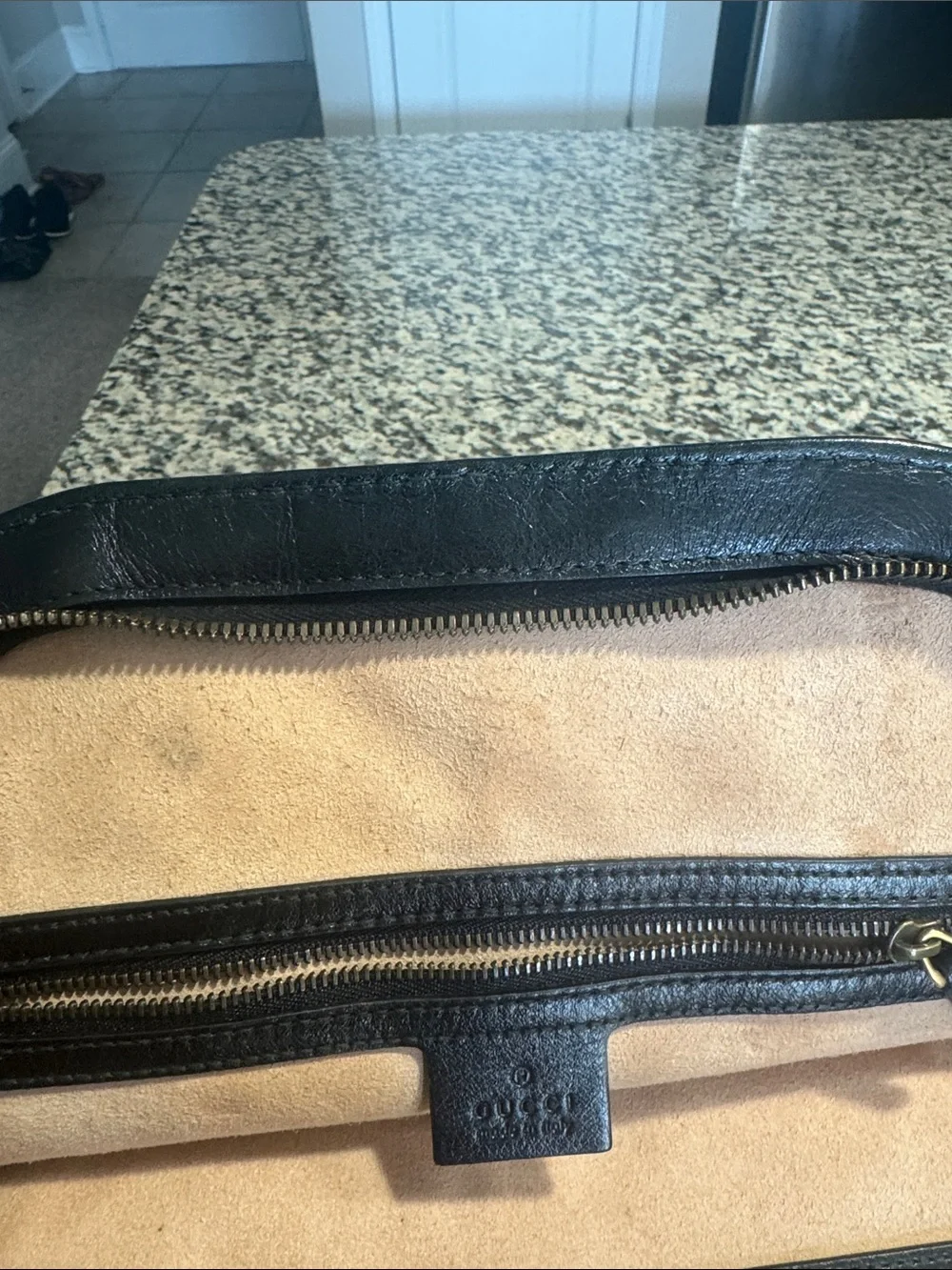 Gucci Black Leather Satchel with Gold Double G Hardware